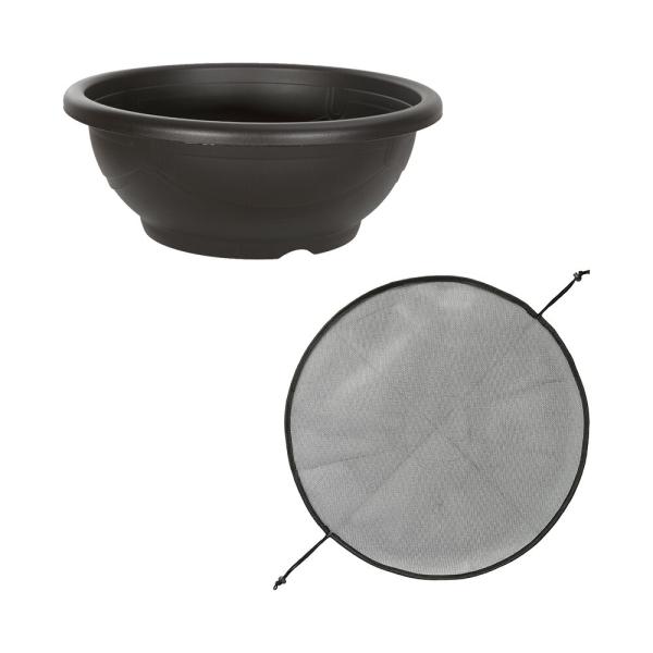 スドー メダカ鉢 黒茶 18号＋メダカ鉢の保護ネット 丸型（大） 保護