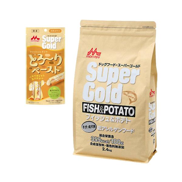 他サイト： ドッグフード　森乳　スーパーゴールド　フィッシュ＆ポテト　子犬・成犬用　２．４ｋｇ＋とろ〜りペースト１袋おまけ付きの商品画像
