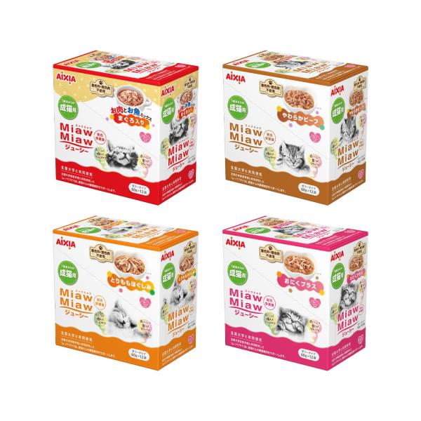 メーカー：アイシア アイシア　ＭｉａｗＭｉａｗジューシー　お肉　４種×１２セット　2250003097622　20240810　ｙ24ｍ08　mikari　猫　ねこ　ネコ　猫用　ねこ用　ネコ用　キャット　cat　猫フード　キャットフード　ペ...