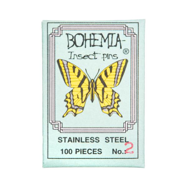 メーカー：六本脚 標本針　BOHEMIA　InsectPins　2号　100本入り　長さ38mm　標本用品　標本　昆虫用品　ボヘミア　蝶　針　展翅　チェコ製　海外製　チョウ　チョウチョ　蝶々　ガ　蛾　小型　極細　有頭　ピン　虫　虫ピン　洋針...