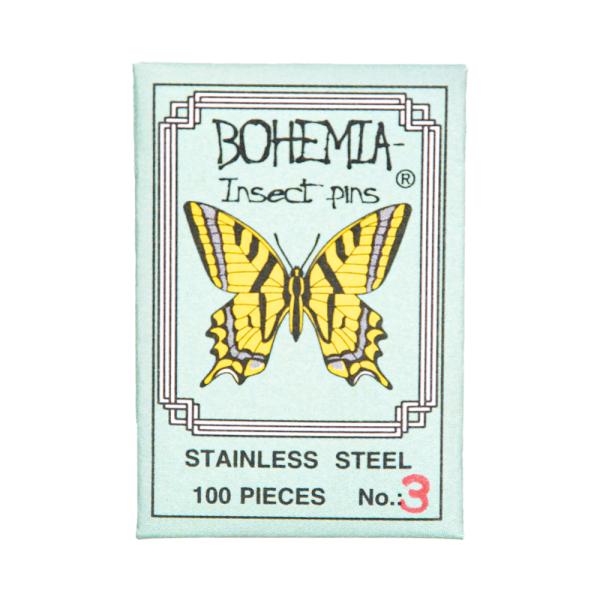 メーカー：六本脚 標本針　BOHEMIA　InsectPins　3号　100本入り　長さ38mm　標本用品　標本　昆虫用品　ボヘミア　蝶　針　展翅　チェコ製　海外製　チョウ　チョウチョ　蝶々　ガ　蛾　小型　極細　有頭　ピン　虫　虫ピン　洋針...