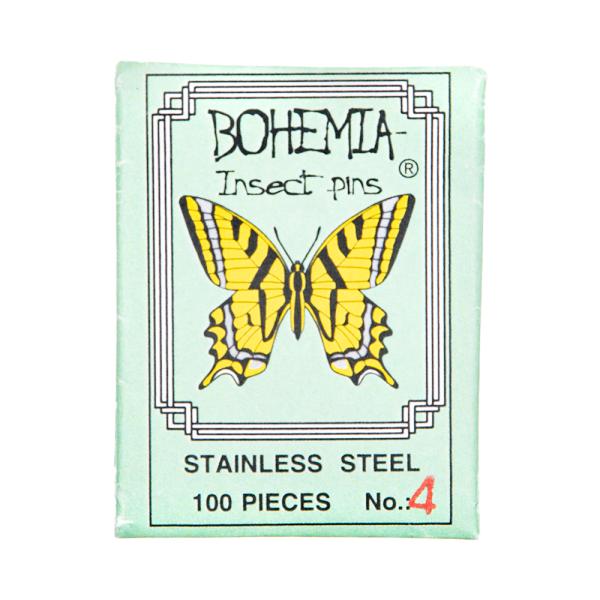 メーカー：六本脚 標本針　BOHEMIA　InsectPins　4号　100本入り　長さ38mm　標本用品　標本　昆虫用品　ボヘミア　蝶　針　展翅　チェコ製　海外製　チョウ　チョウチョ　蝶々　ガ　蛾　小型　極細　有頭　ピン　虫　虫ピン　洋針...