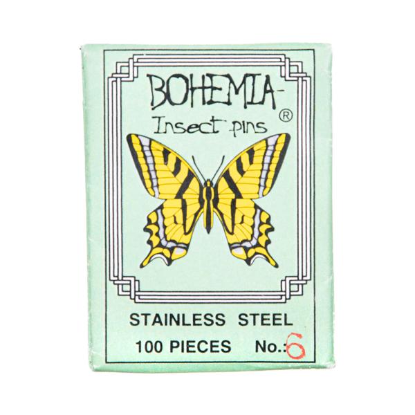 メーカー：六本脚 標本針　BOHEMIA　InsectPins　6号　100本入り　長さ38mm　標本用品　標本　昆虫用品　ボヘミア　蝶　針　展翅　チェコ製　海外製　チョウ　チョウチョ　蝶々　ガ　蛾　小型　極細　有頭　ピン　虫　虫ピン　洋針...