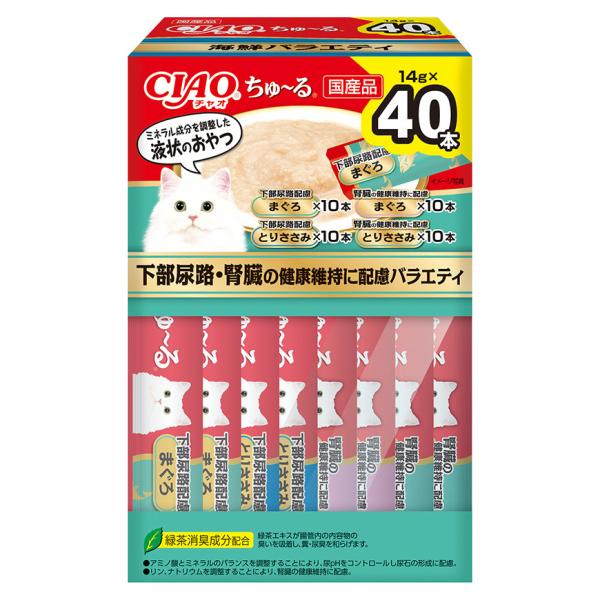 メーカー：いなば メーカー画像　ＣＩＡＯ　ちゅ〜るＢＯＸ　下部尿路・腎臓の健康維持に配慮バラエティ　１４ｇ×４０本　4901133550119　猫　ねこ　ネコ　キャット　cat　CAT　チャオ　ちゃお　猫用　ねこ用　猫フード　キャットフード...