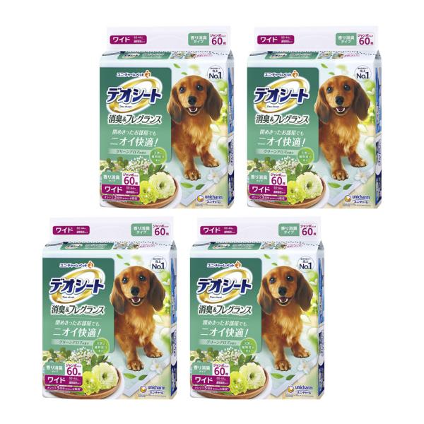 メーカー：ユニチャーム メーカー画像　ペットシーツ　デオシート　消臭＆フレグランス　グリーンアロマの香り　ワイド　６０枚　4520699560662　20250601　y25m06　kak　ペット　シーツ　トイレシーツ　消臭　フレグランス　...
