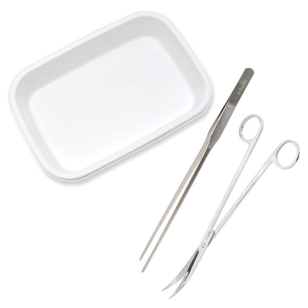 アクア用品　プラスチックトレイ　ホワイト　ステンレス　ピンセット　２７ｃｍ　ストレートタイプ　ハサミ　２５ｃｍ　先曲タイプ　水草　トリミング　剪定　水草トリミング　アクアリウム　熱帯魚　Leaf　Corporation　水槽　セット　ネイチ...