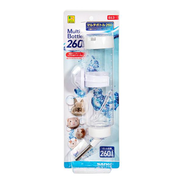 メーカー：三晃商会 三晃商会　マルチボトル　２６０　小動物　水分補給　給水　水　水入れ　ボトル　ハムスター　マウス　ラット　給水ボトル　給水機　平地　吊り下げ　横づけ　マルチ　メモリ　メモリ付き　デグー　ネズミ　ケージ固定　固定式　ゲージ固...