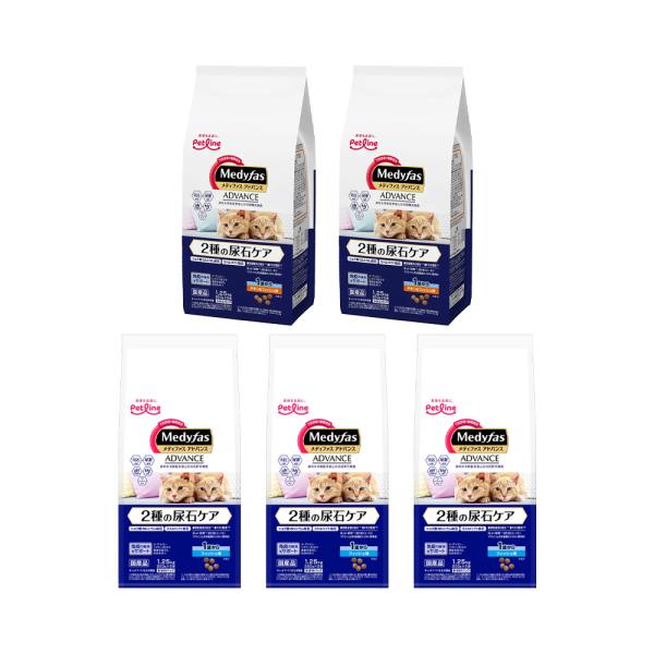 メーカー：ペットライン メーカー画像　メディファスアドバンス　２種の尿石ケア　１歳から 　２種セット　１．２５ｋｇ×５　フィッシュ味　１．２５ｋｇ　4902418069616　　チキン＆フィッシュ味　１．２５ｋｇ　4902418069609...