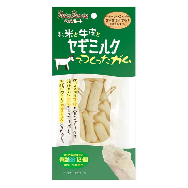 他サイト： ペッツルート　お米と牛皮とヤギミルクでつくったガム　骨型ＳＳ　１２個　犬　おやつの商品画像