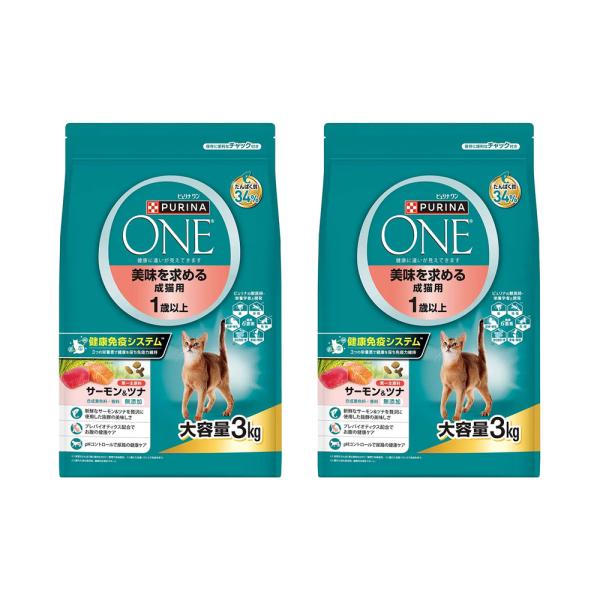 ピュリナワン　ドライ　美味を求める成猫用　１歳以上　サーモン＆ツナ　３ｋｇ　×２