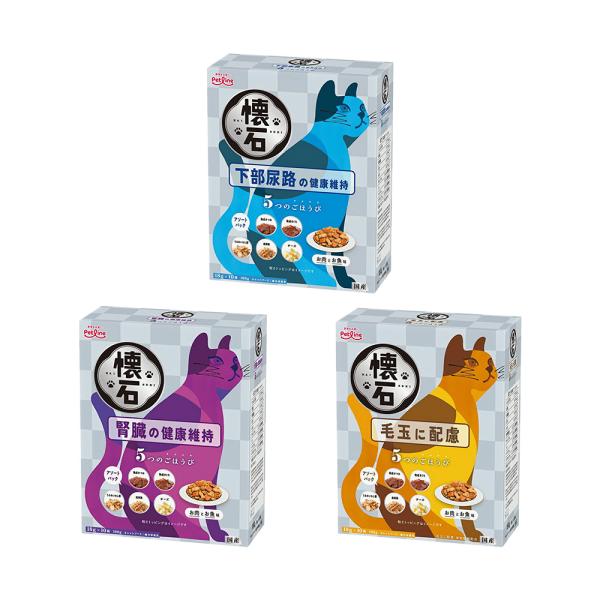 他サイト： キャットフード　懐石　５つのごほうび　１８０ｇ　３種各１袋　（腎臓の健康維持　+　下部尿路の健康維持　+　毛玉に配慮）の商品画像