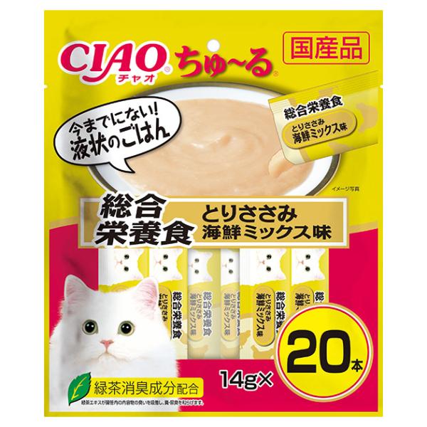 他サイト： いなば　ちゅ〜る　総合栄養食　とりささみ　海鮮ミックス味　１４ｇ×２０本　ちゅーる　チュール　猫の商品画像