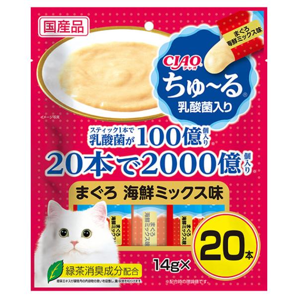 他サイト： いなば　ちゅ〜る　ちゅ〜る　乳酸菌入り　まぐろ　海鮮ミックス味　１４ｇ×２０本　ちゅーる　チュール　猫の商品画像