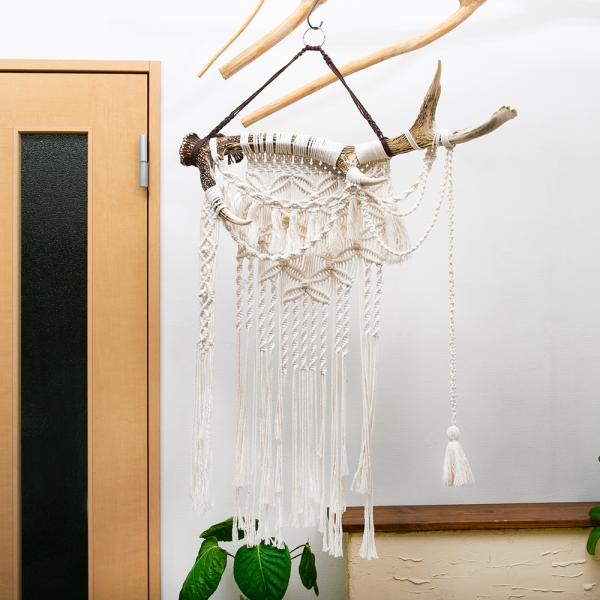 チャーム（ペット） 一点物 マクラメタペストリー 鹿の角仕立て（1個  