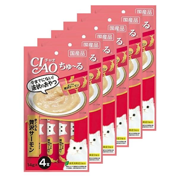 いなば　ＣＩＡＯ　チャオ　ちゅ〜る　まぐろ＆贅沢サーモン　１４ｇ×４本　６袋入り　国産　ちゅーる　チュール　猫