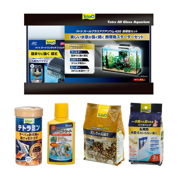 熱帯魚飼育スタートセット　テトラ　オールグラスアクアリウム４２０ｖｅｒ．　熱帯魚セット　幅４２×奥行２２×高さ２９ｃｍ　お一人様２点限り