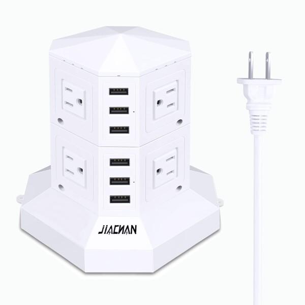 8AC 6USB 雷ガード 過負荷保護 1500W タワー式電源タップ 縦 Amazon.co.jp: JIACHANタワー式電源タップ 縦コンセント 8AC充電