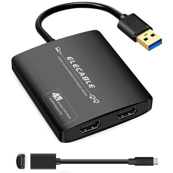 USB 3.0 - デュアルHDMIアダプター 4K+4K 60Hz Ultra HD