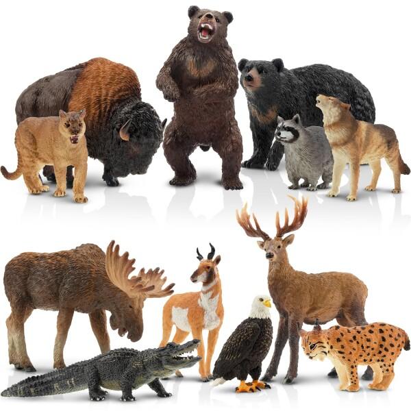TOYMANY 12PCS北アメリカ 森の動物フィギュア 野生動物