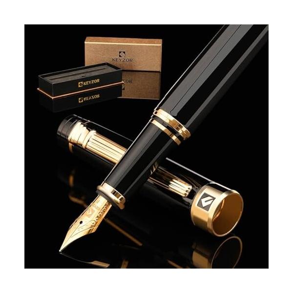 Keyzor プレミアム万年筆 - 高級 プレゼント なブラックラッカーに24K