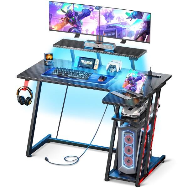 MOTPK ゲーミングデスク LEDライト付き L字デスク PCデスク 炭素 MOTPK ゲーミングデスク LEDライト付き L字デスク PCデスク 炭素