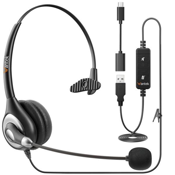 WantekヘッドセットUSB Type-C 片耳 ノイズキャンセリングマイク付き