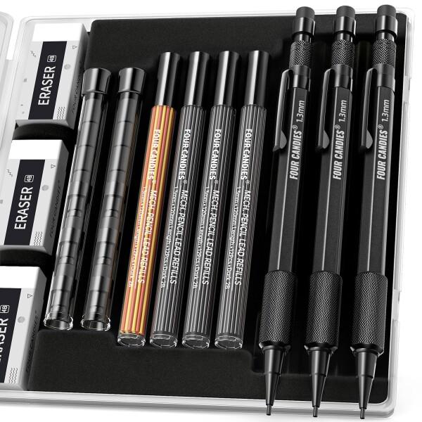 Four Candies 1.3mm シャープペンシル 3本セット ケース付 金属製 頑丈