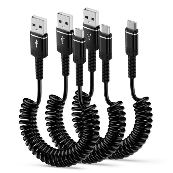 USB Type Cケーブル 1.2M*3本 コイル型 伸びる iPhone 15充電