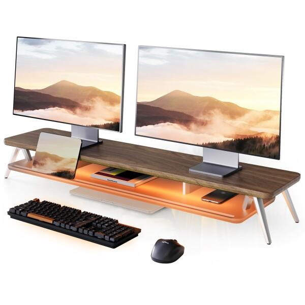 Fenge モニター台 デスクシェルフ 108cm ブラウン Fenge モニター台 卓上 パソコン台 デスクシェルフ pc台 机上台