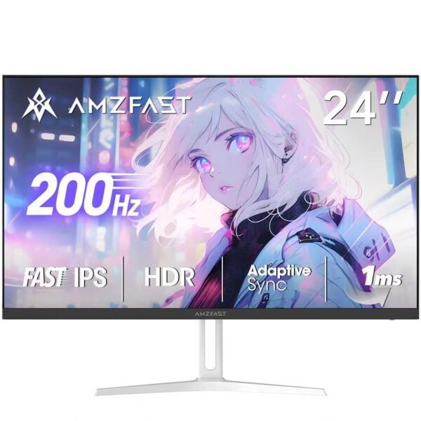 Amzfast 24インチ ゲーミングモニター白 200Hz/1ms MPRT/Fast IPS/FHD