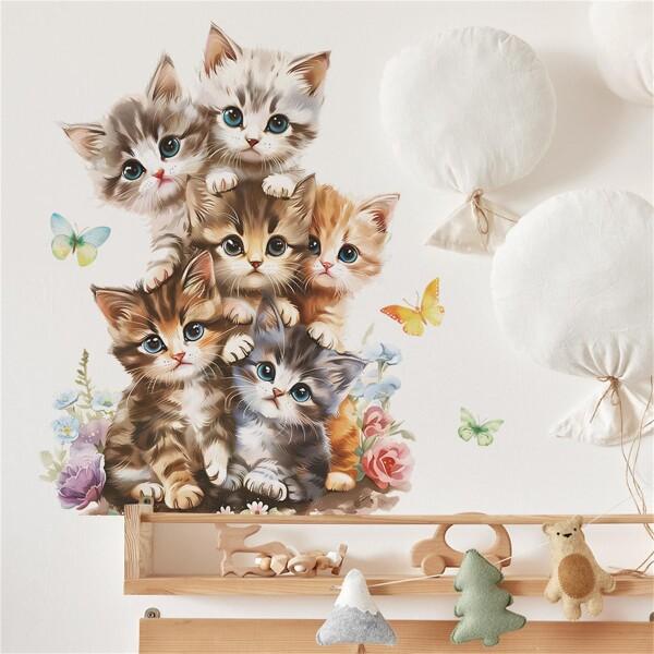 WALLMEII ウォールステッカー ダサい 子猫 スタッキング かわいい 猫