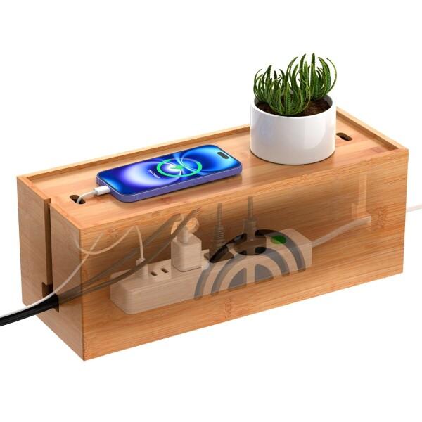 Pezin &amp; Hulin?コンセントボックス 電源タップ収納?竹製ケーブル収納ボックス?幅40ｘ奥行15ｘ高