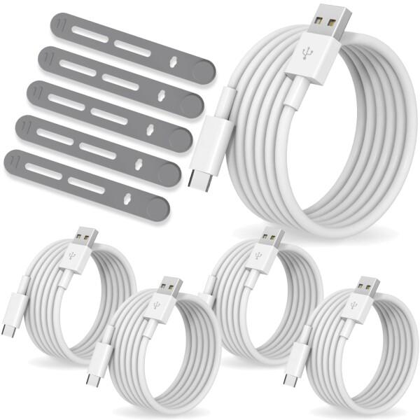 USB Type-C ケーブル, 2m, 5本セット, ケーブルホルダー・シリコンバンド付き (グレー)