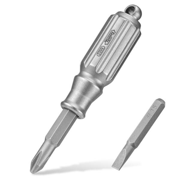 KeyUnity ドライバー ミニ 差し替え式 KA53 ミニドライバー チタン マイナス&プラス ビット2本付 マ
