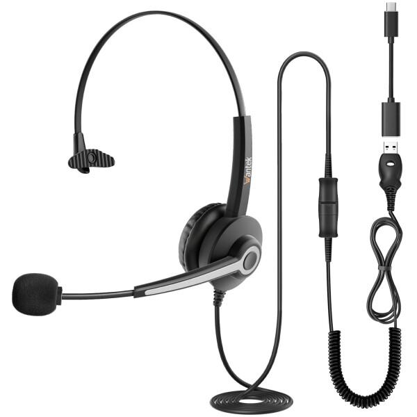 Wantek ヘッドセット USB Type-C 片耳 ヘッドホン 有線 ノイズキャンセ
