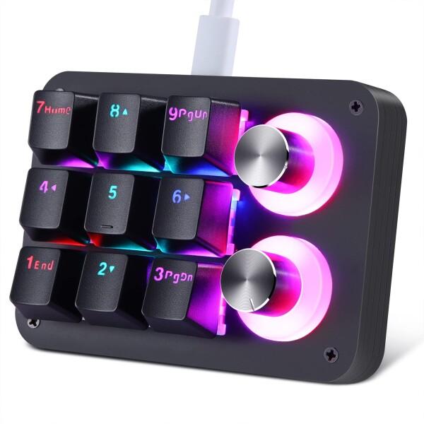 Koolertron 片手キーボード 2つノブ付け マクロキーボード 9キー 有線