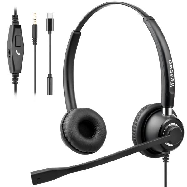 Weatwoヘッドセット3.5mm/USB-C接続 有線 ノイズキャンセリング マイク