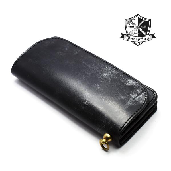 インセプション 財布 長財布 UKブライドルレザー・ロングウォレット 真鍮製回転トチカン付 IPW-02-BK ブラック 日本製