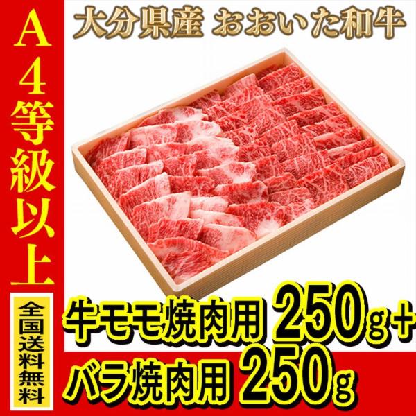 お肉 大分県産 おおいた和牛 牛モモ焼肉用 250g + おおいた和牛バラ焼肉用 250g (全国どこでも送料無料) ((産地直送の為代引き不可))
