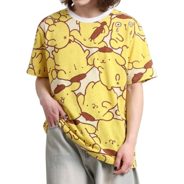 ポムポムプリン 半袖 Tシャツ 総柄 プリント トップス 天竺 メンズ レディース サンリオ キャラクターズ 夏