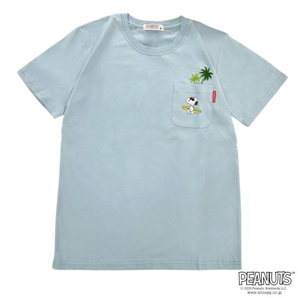 スヌーピー ポケット付き 刺繍 天竺 半袖 Tシャツ SNOOPY PEANUTS