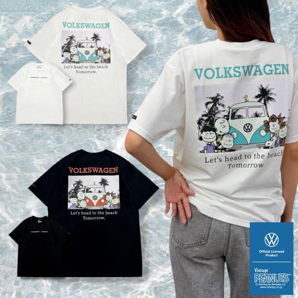 スヌーピー フォルクスワーゲン 半袖 Tシャツ 春 夏 プリント シャツ ヤシの木柄 バックプリント PEANUTS SNOOPY