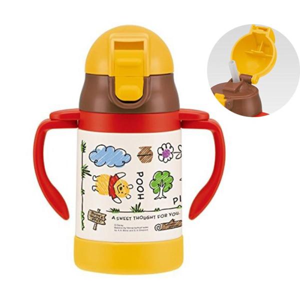 他サイト： くまのプーさん 水筒 ベビー用両手ストローステンレスマグ 超軽量 コンパクト Pooh スケッチ キャラクター スケーターの商品画像