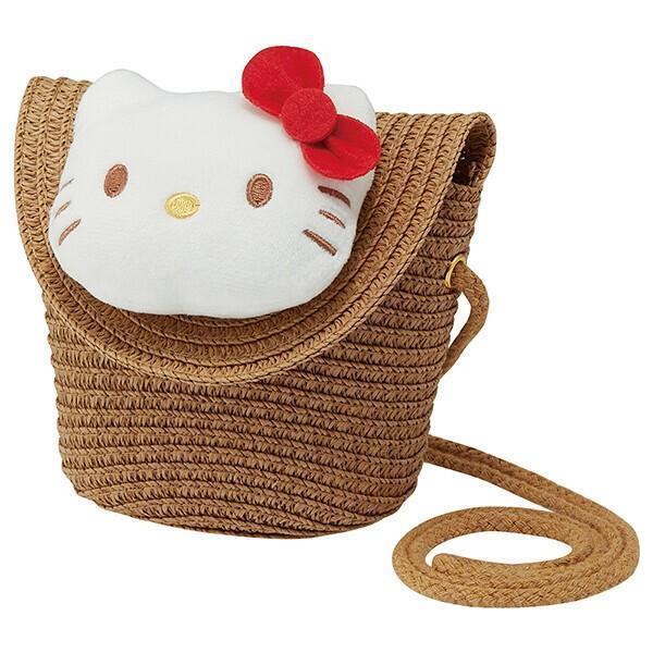 ハローキティ ショルダーバッグ ストロー素材 フラップ型 可愛い
