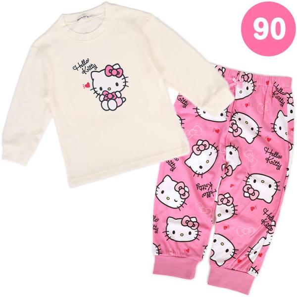 ハローキティ キッズ長袖パジャマ 90cm ハート 上下セット 女の子