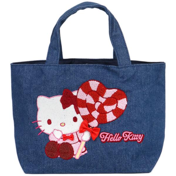 ハローキティ デニムサガラ刺繍トートバッグ ミニトート 手さげバッグ