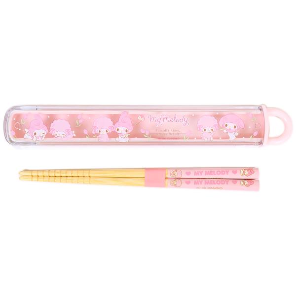 マイメロディ 箸&ケース チョウ 日本製  弁当用カトラリー スライド式箸箱  かわいい キッズ 子供 子ども 女の子 入園 入学 サンリオ sanr