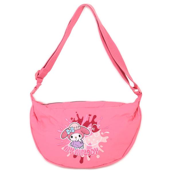 マイメロディ 刺しゅうラウンドショルダーバッグ 軽量ナイロン ピンク