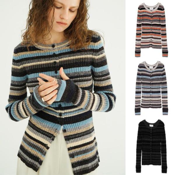 CLANE 正規商品 クラネ マルチ ボーダー ニット カーディガン MULTI BORDER BUTTON DETAIL KNIT CARDIGAN オレンジ/サックス/ブラック 3色展開  2026秋冬新作