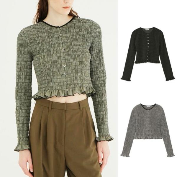 CLANE 正規商品 クラネ シャーリング ボタン トップス SHIRRING BUTTON TOPS ブラック/ミックス BLACK/MIX 2色展開  2026秋冬新作